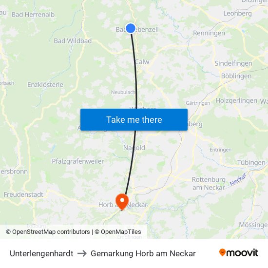 Unterlengenhardt to Gemarkung Horb am Neckar map