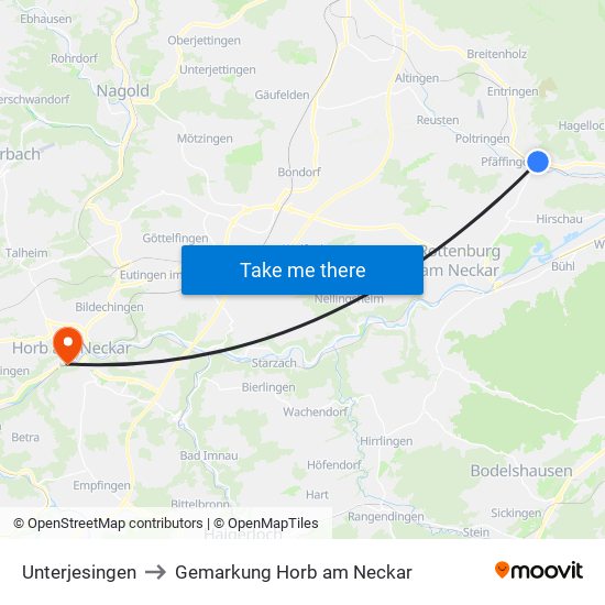 Unterjesingen to Gemarkung Horb am Neckar map