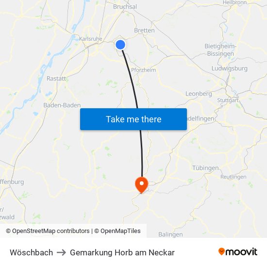 Wöschbach to Gemarkung Horb am Neckar map