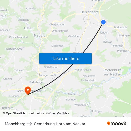 Mönchberg to Gemarkung Horb am Neckar map