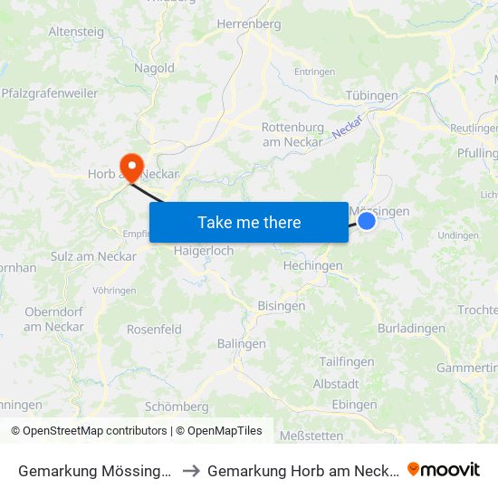 Gemarkung Mössingen to Gemarkung Horb am Neckar map
