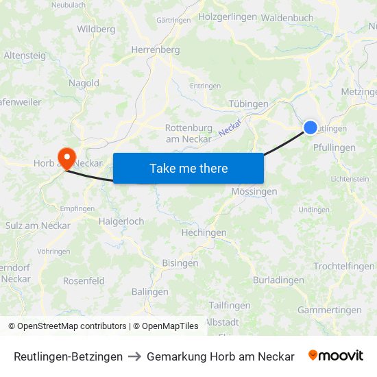 Reutlingen-Betzingen to Gemarkung Horb am Neckar map