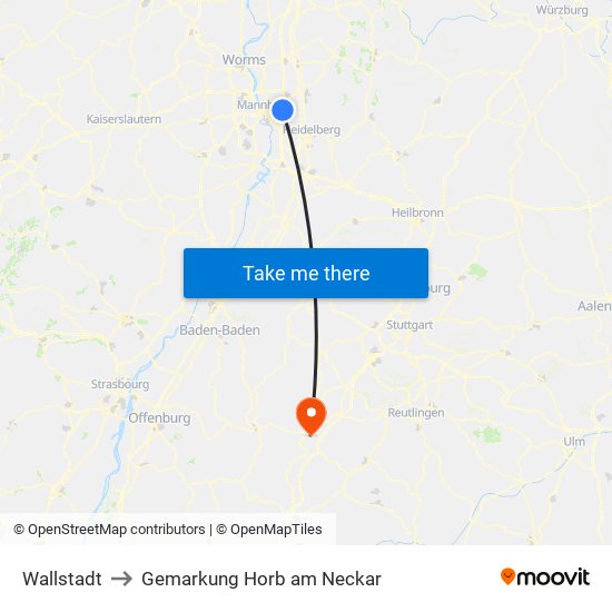 Wallstadt to Gemarkung Horb am Neckar map