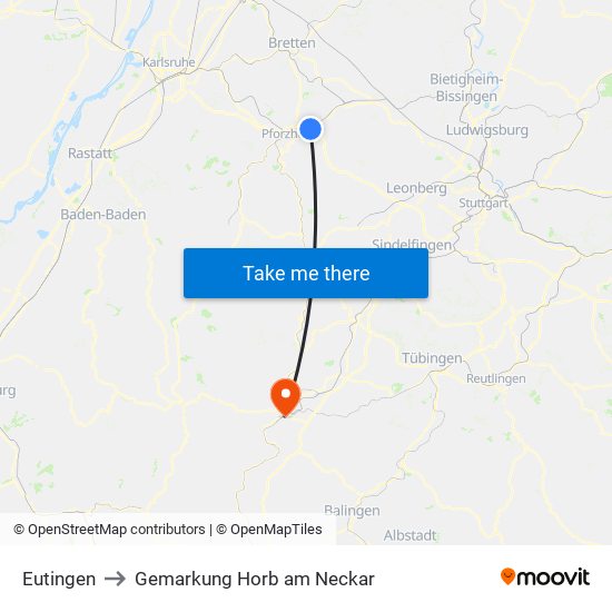 Eutingen to Gemarkung Horb am Neckar map