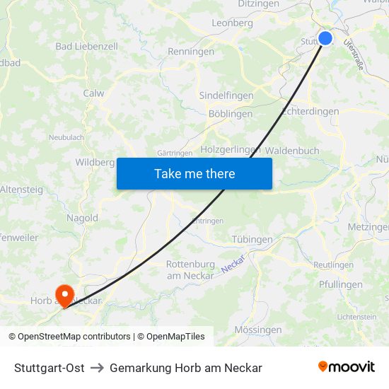 Stuttgart-Ost to Gemarkung Horb am Neckar map