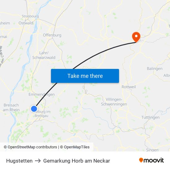 Hugstetten to Gemarkung Horb am Neckar map