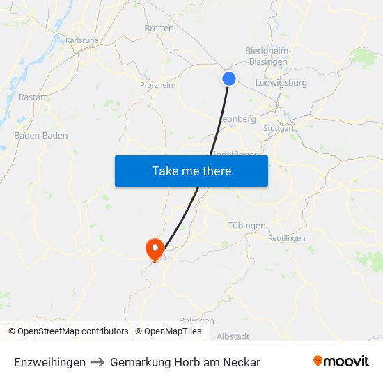 Enzweihingen to Gemarkung Horb am Neckar map