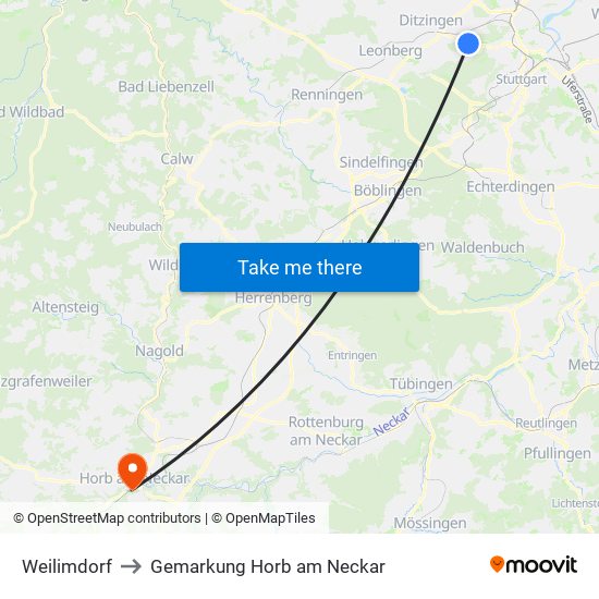 Weilimdorf to Gemarkung Horb am Neckar map