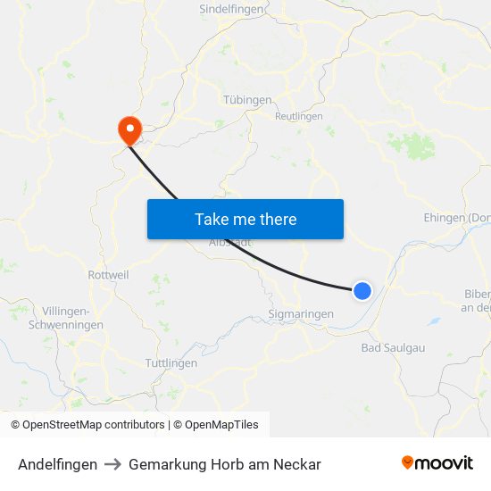 Andelfingen to Gemarkung Horb am Neckar map