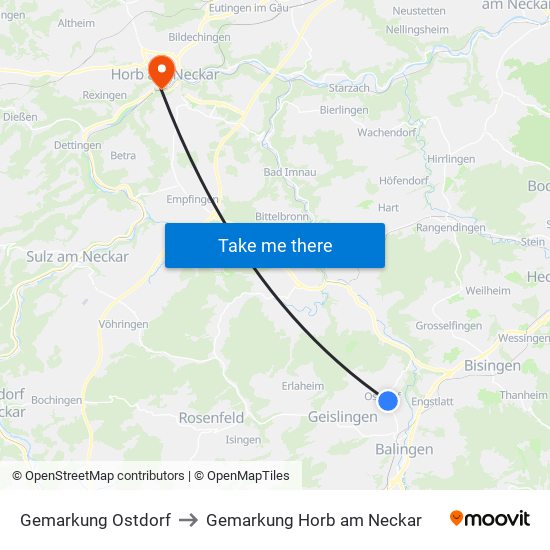 Gemarkung Ostdorf to Gemarkung Horb am Neckar map