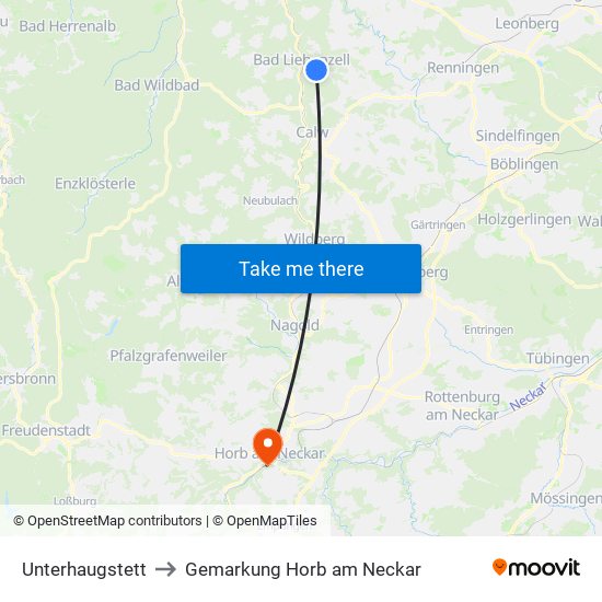 Unterhaugstett to Gemarkung Horb am Neckar map