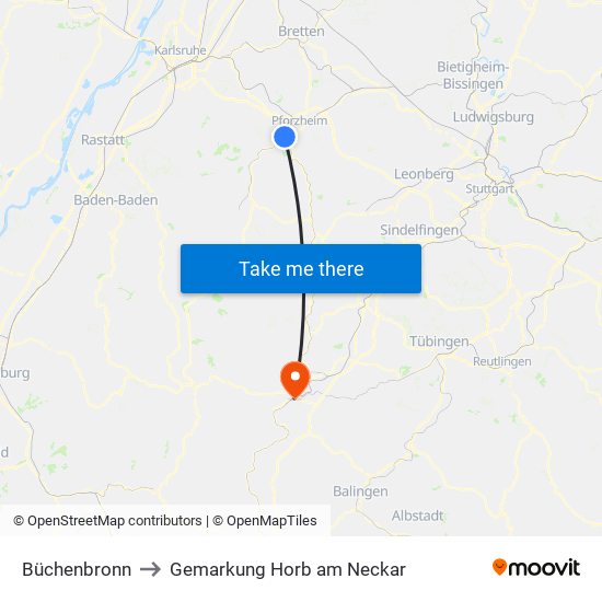 Büchenbronn to Gemarkung Horb am Neckar map