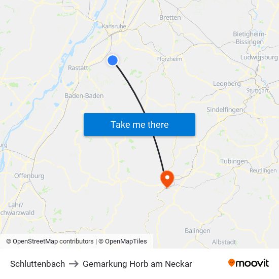 Schluttenbach to Gemarkung Horb am Neckar map