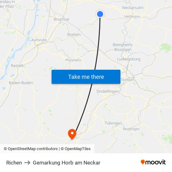 Richen to Gemarkung Horb am Neckar map