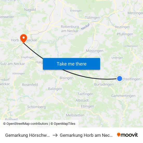 Gemarkung Hörschwag to Gemarkung Horb am Neckar map