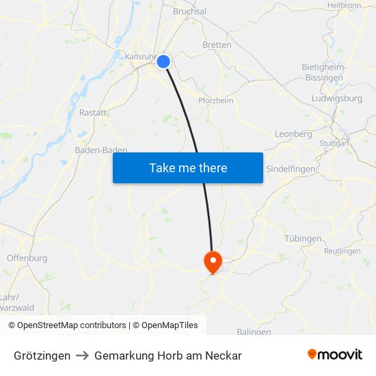 Grötzingen to Gemarkung Horb am Neckar map