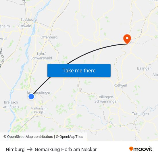 Nimburg to Gemarkung Horb am Neckar map