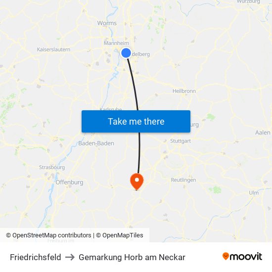 Friedrichsfeld to Gemarkung Horb am Neckar map