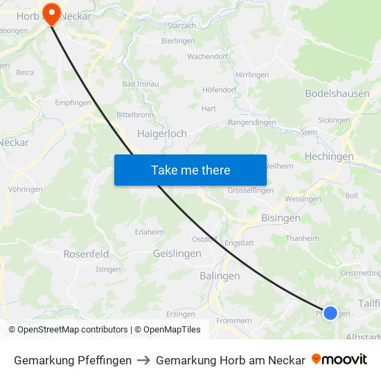 Gemarkung Pfeffingen to Gemarkung Horb am Neckar map