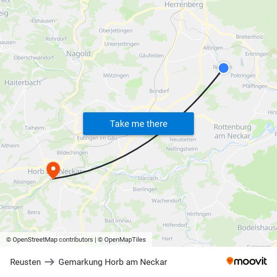 Reusten to Gemarkung Horb am Neckar map