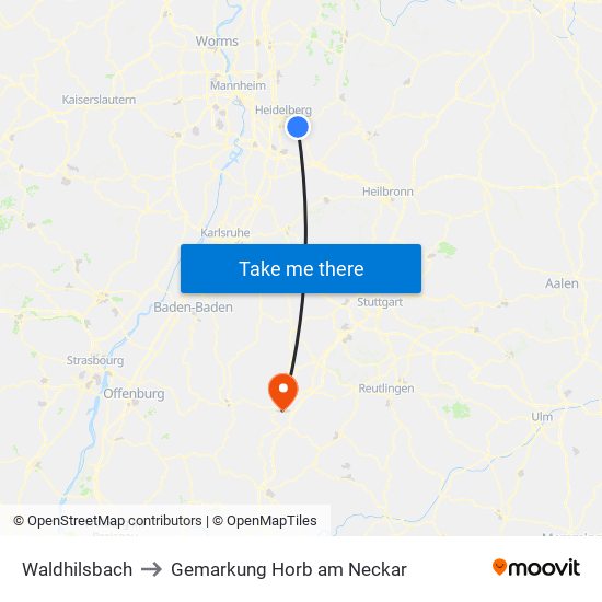 Waldhilsbach to Gemarkung Horb am Neckar map