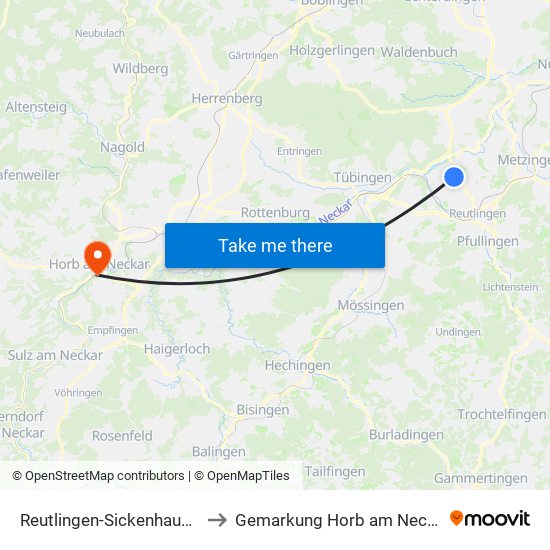 Reutlingen-Sickenhausen to Gemarkung Horb am Neckar map