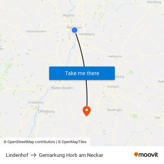 Lindenhof to Gemarkung Horb am Neckar map