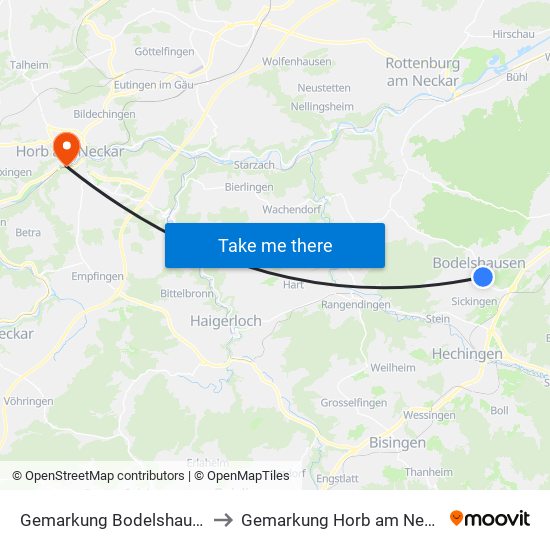 Gemarkung Bodelshausen to Gemarkung Horb am Neckar map