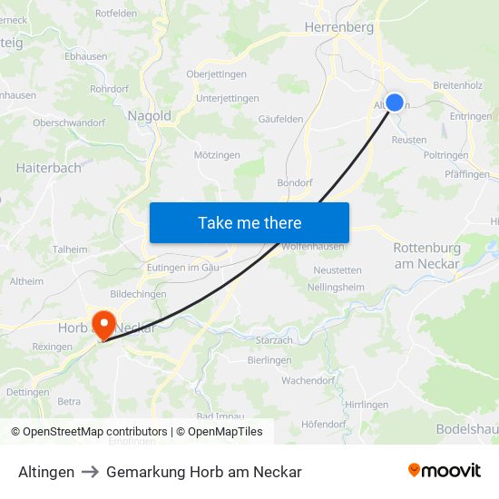 Altingen to Gemarkung Horb am Neckar map