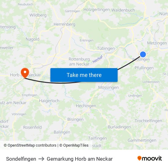 Sondelfingen to Gemarkung Horb am Neckar map