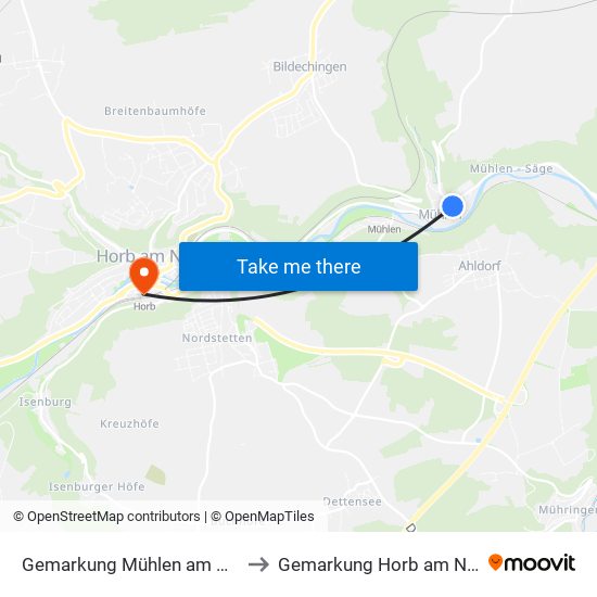 Gemarkung Mühlen am Neckar to Gemarkung Horb am Neckar map