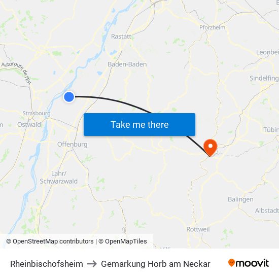 Rheinbischofsheim to Gemarkung Horb am Neckar map