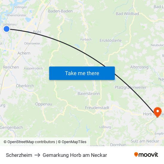 Scherzheim to Gemarkung Horb am Neckar map