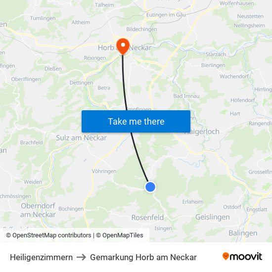 Heiligenzimmern to Gemarkung Horb am Neckar map