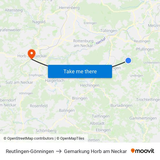 Reutlingen-Gönningen to Gemarkung Horb am Neckar map