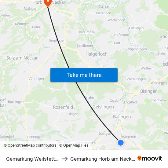 Gemarkung Weilstetten to Gemarkung Horb am Neckar map