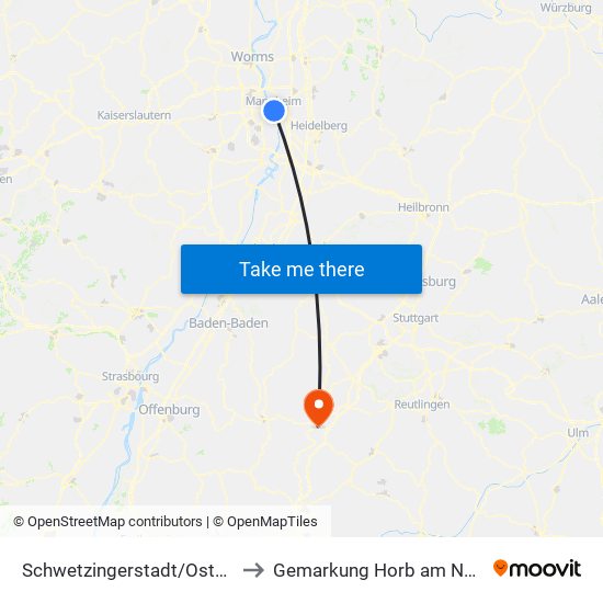 Schwetzingerstadt/Oststadt to Gemarkung Horb am Neckar map