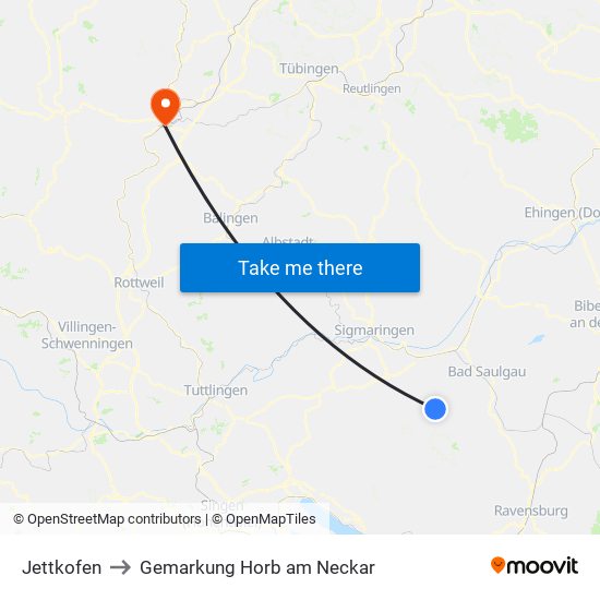 Jettkofen to Gemarkung Horb am Neckar map