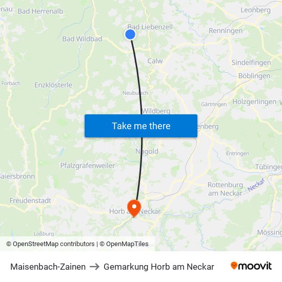 Maisenbach-Zainen to Gemarkung Horb am Neckar map