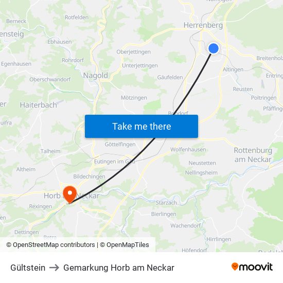 Gültstein to Gemarkung Horb am Neckar map