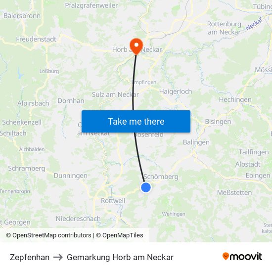 Zepfenhan to Gemarkung Horb am Neckar map