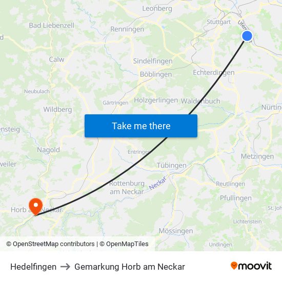 Hedelfingen to Gemarkung Horb am Neckar map