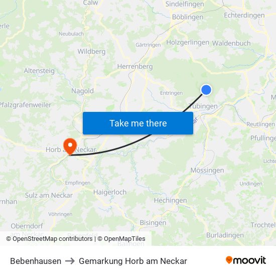 Bebenhausen to Gemarkung Horb am Neckar map
