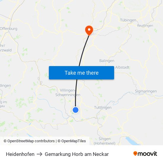 Heidenhofen to Gemarkung Horb am Neckar map