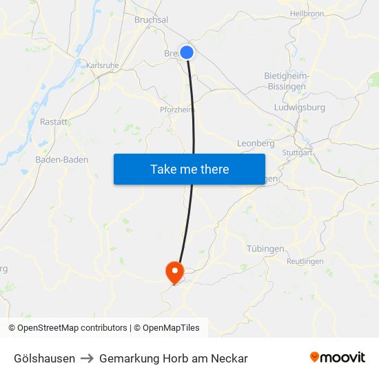 Gölshausen to Gemarkung Horb am Neckar map