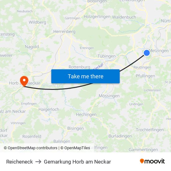 Reicheneck to Gemarkung Horb am Neckar map