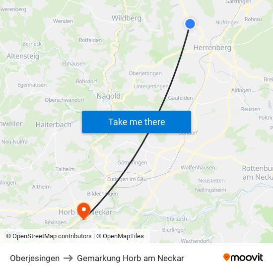 Oberjesingen to Gemarkung Horb am Neckar map