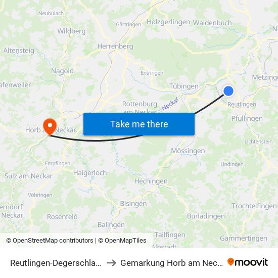 Reutlingen-Degerschlacht to Gemarkung Horb am Neckar map