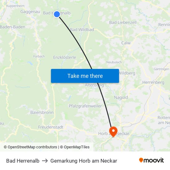 Bad Herrenalb to Gemarkung Horb am Neckar map