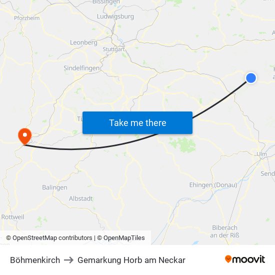 Böhmenkirch to Gemarkung Horb am Neckar map